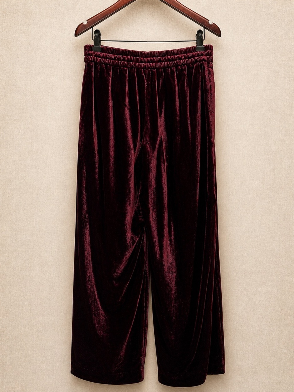 TALBOTS Velvet Wide Leg Pants Burgundy Pull-On Petite PS